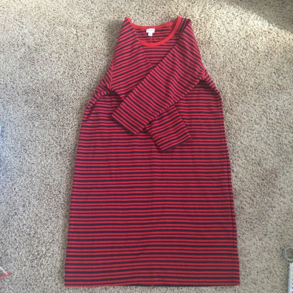 MERONA Red And Navy Striped Sheath Dress With 3/4 Sleeves - Picture 9 of 13
